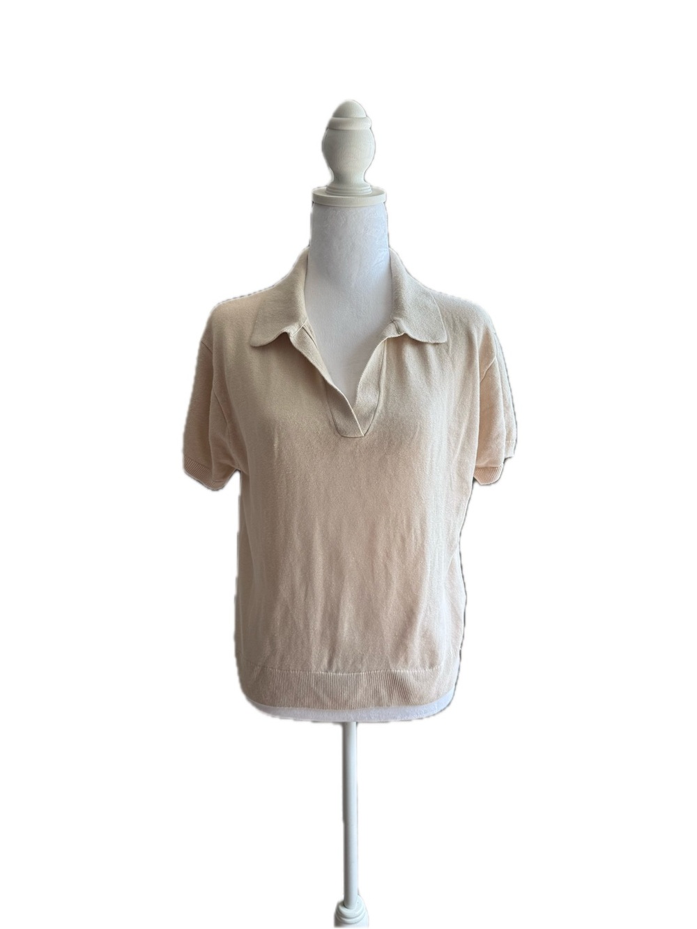 J. Crew Cream Short-Sleeve Knit with Linen Polo Top - Picture 2 of 8